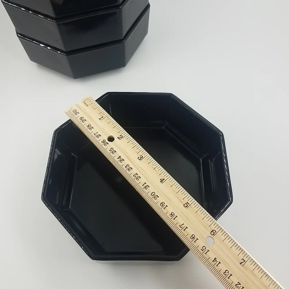 Vintage 80's Arcoroc Octime Octogan Black Bowls Set Of 4